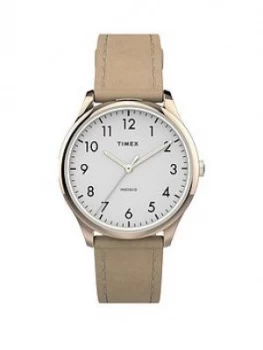 Timex Timex White And Gold Detail 32Mm Dial Cream Leather Strap Watch