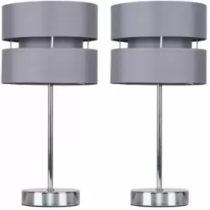 Minisun - 2 x Chrome Table Lamps with Grey Shades - No Bulbs
