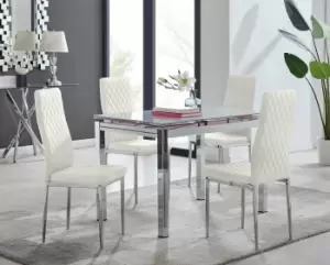 Enna White Glass Extending 4-6 Seater Dining Table and 4 Milan Soft Velvet Chairs