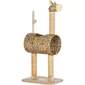 PawHut Cat Tree Cute Giraffe Kitten Play Tower w/ Scratching Posts, Tunnel, Ball - Beige