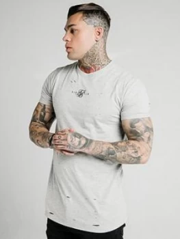 SikSilk Distressed Box T-Shirt - Grey, Size S, Men