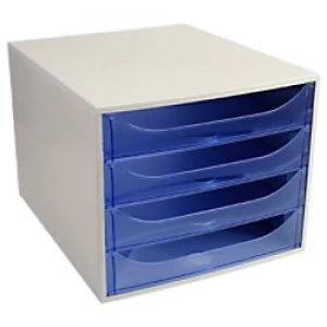 Exacompta Drawer Unit with 4 Drawers EcoBox Plastic Light Grey, Blue 28.4 x 34.8 x 23.4 cm