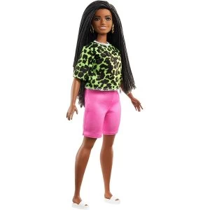 Barbie Fashionistas Brunette Braids with Neon Green Animal Print Shirt Doll