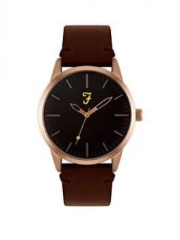 Farah Black And Gold Detail Dial Brown Leather Strap Mens Watch
