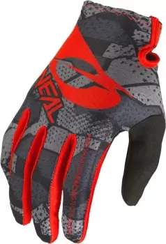 Oneal Matrix Camo V.22 Youth Motocross Gloves, grey-red, Size S, grey-red, Size S