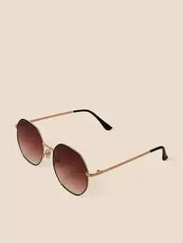 Accessorize Ombre Lense Round Sunglasses, Gold, Women