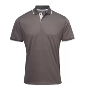 Premier Mens Contrast Coolchecker Polo Shirt (2XL) (Dark Grey/Silver)