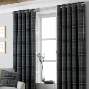Aviemore Heritage Tartan Check Faux Wool Lined Eyelet Curtains, Grey, 90 x 90" - Riva Paoletti