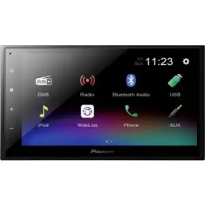 Pioneer DMH-A340DAB Double DIN car stereo Steering wheel RC button connector, Rearview camera connector, Bluetooth handsfree set, DAB+ tuner