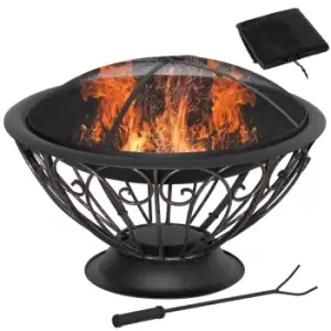 Outsunny Fire Pit Metal Fire Bowl Fireplace Patio Heater For Garden Backyard - Black & Gold