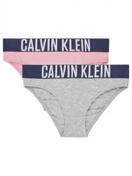 Calvin Klein Girls 2 Pack Intense Logo Briefs - Pink Grey
