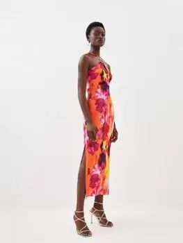 Karen Millen Floral Print Halter Maxi Dress - Multi, Size 12, Women