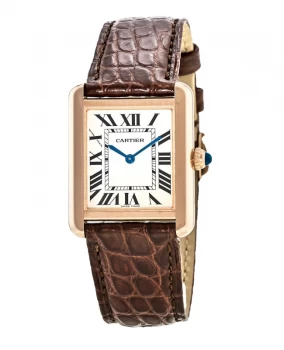 Cartier Tank Solo Rose Gold Leather Strap Womens Watch W5200024 W5200024