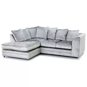Canolo Luxury LHF Corner Chaise Crush Velvet Sofa - Silver - Silver