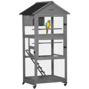 PawHut Bird Cage Mobile Wooden Aviary House with Wheel Perch Nest Ladder Tray