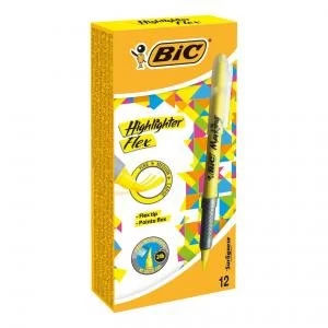 Bic Marking Highlighter Flex Brush Tip Pen FineMediumLarge Yellow Pack