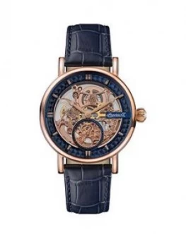 Ingersoll Ingersoll The Herald Rose Gold And Black Detail Skeleton Automatic Dial Black Leather Strap Watch