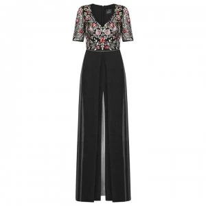 Adrianna Papell Embellished Jumpsuit with Sheer Skirt - Black Multi