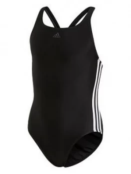 adidas Girls Fit 3 Stripe Swimsuit - Black, Size 11-12 Years, Women