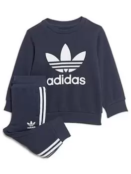 Boys, adidas Originals Infant Unisex Trefoil Crew & Pant Set, Navy/White, Size 3-6 Months