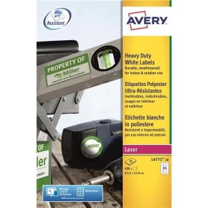 Avery L4773 20 64.6 x 33.8mm Heavy Duty Laser Labels 480 Labels