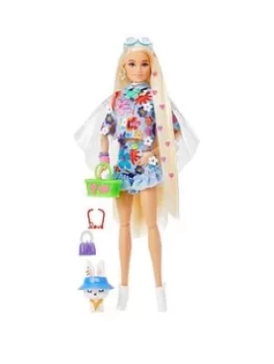 Barbie Extra Doll #12 In Floral 2 Piece Outfit With Pet Bunny