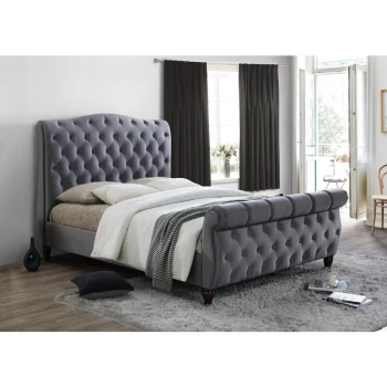 Birlea - Grey Colorado Chesterfield Fabric Sleigh Bed 5ft Kingsize 150 cm
