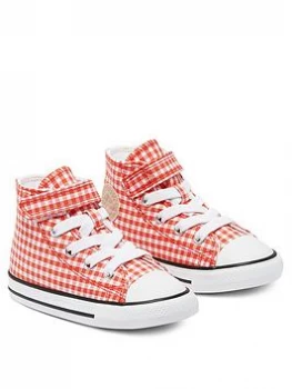 Converse Chuck Taylor All Star 1v Gingham Hi Infants Trainer - Red/White, Size 5