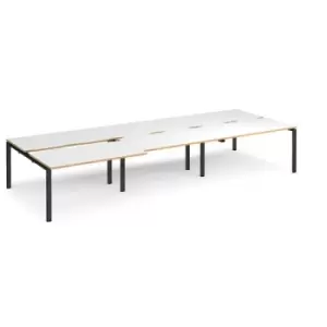 Bench Desk 6 Person Rectangular Desks 4200mm With Sliding Tops White/Oak Tops With Black Frames 1600mm Depth Adapt