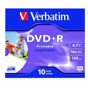 Verbatim DVDR 16x 4.7GB Inkjet Printable Pack of 10 43508