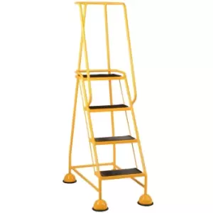 4 Tread Mobile Warehouse Steps YELLOW 1.68m Portable Safety Ladder & Wheels
