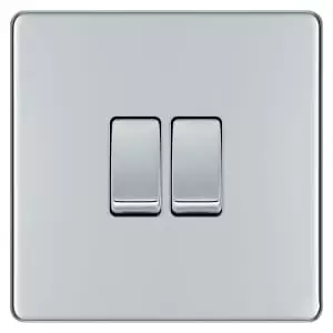 BG 10Ax Screwless Flat Plate Double Switch 2 Way - Polished Chrome
