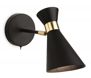 1 Light Indoor Wall Light (Switched) Black, Brass, E27