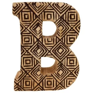 Letter B Hand Carved Wooden Geometric