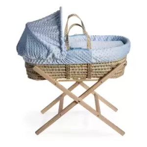 Clair de Lune Dimple Palm Moses Basket in Blue & Natural Folding Stand - Blue