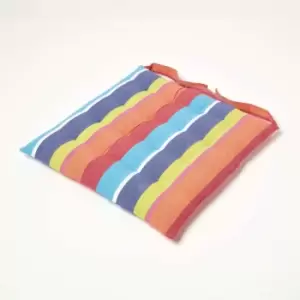 Multi Stripe Seat Pad with Button Straps 100% Cotton 40 x 40cm - Homescapes