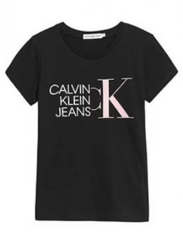 Calvin Klein Jeans Girls Hybrid Logo Slim T-Shirt - Black, Size Age: 10 Years, Women
