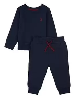 U.S. Polo Assn. Toddler Boys Classic Long Sleeve T-Shirt & Jog Set - Navy, Size 18 Months