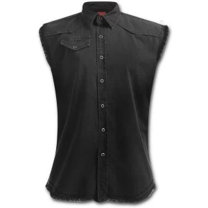 Urban Fashion Sleeveless Worker Shirt Womens Large Sleeveless Top - Black