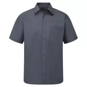 Russell Collection Mens Short Sleeve Poly-Cotton Easy Care Poplin Shirt (16-16.5) (Convoy Grey)