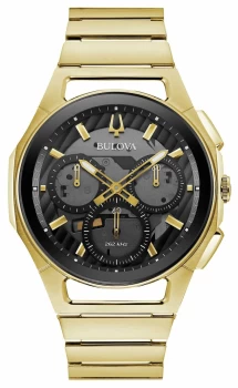 Bulova Curv Mens Gold Tone Bracelet Black Chrono Watch