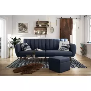 Brittany Click Clack Split Back Sofa Bed Ribbed Linen Navy Blue By Novogratz