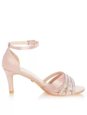 Quiz Wide Fit Diamante Low Heel Sandals, Light Pink, Size 3, Women