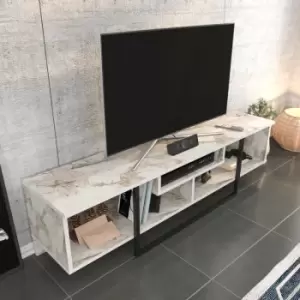 Decorotika - Asal150 Cm Wide Modern tv Unit , industrial Metal tv Stand -Open Shelf Lowboard Up To 63 TVs Ephesus Black
