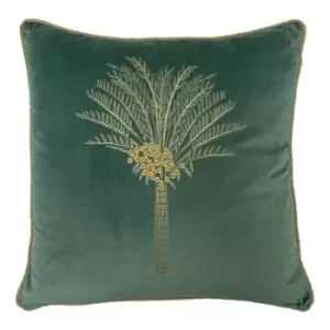 Desert Palm Embroidered Velvet Cushion Mineral