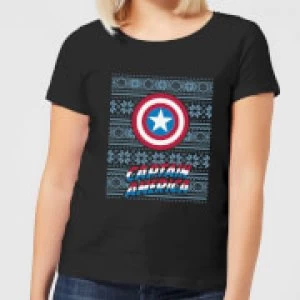 Marvel Captain America Womens Christmas T-Shirt - Black