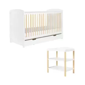 Ickle Bubba Coleby Classic Cot Bed, Under Drawer and Open Changer - Scandi White