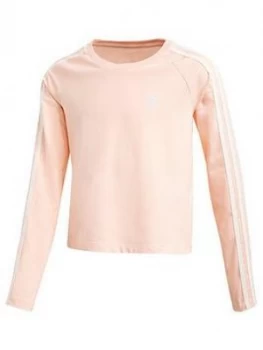 adidas Originals 3-Stripes Crop Long Sleeve - Coral, Size 9-10 Years, Women