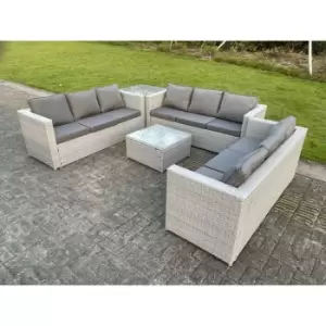 Fimous - Light Grey Lounge Outdoor pe Rattan Garden Furniture Set pe Wicker Sofa Set Square Coffee Table Side Table 6 Seater
