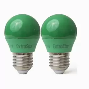 4W Green LED Golf Ball Modern Coloured Light Bulb E27 (Pack of 2)